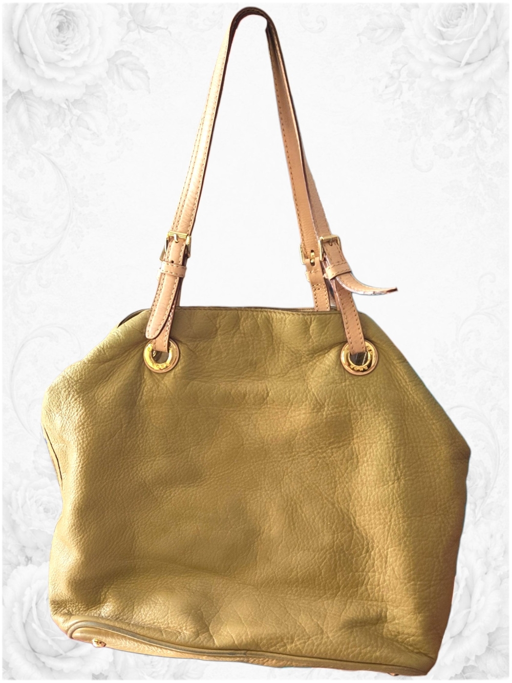 MICHAEL Michael Kors Olive Green Leather Shoulder Bag with Tan Straps